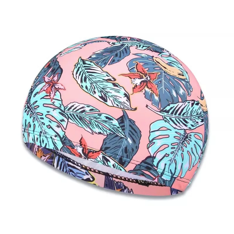 Swimming Cap Waterproof Leaf Print Ear Protection Non-Slip Design Adults Pool Beach Summer Fun