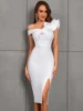 One Shoulder Ruffle Split Thigh Bodycon Midi Elegant Bandage Dress For Coaktail Party 1
