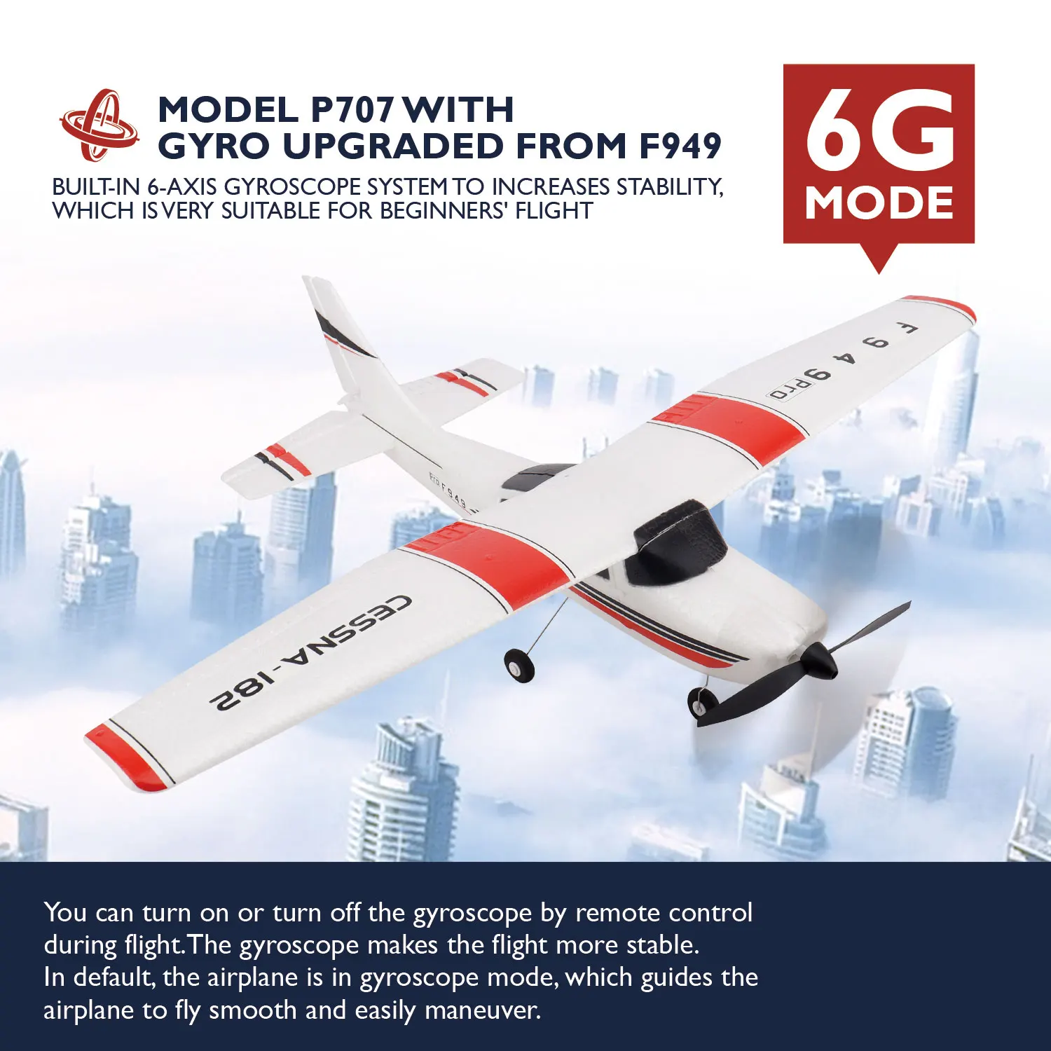 Avion RC Pro Gyro 2B Mousse orange posé sur l'herbe, prêt à décoller pour un pilotage stable et performant.