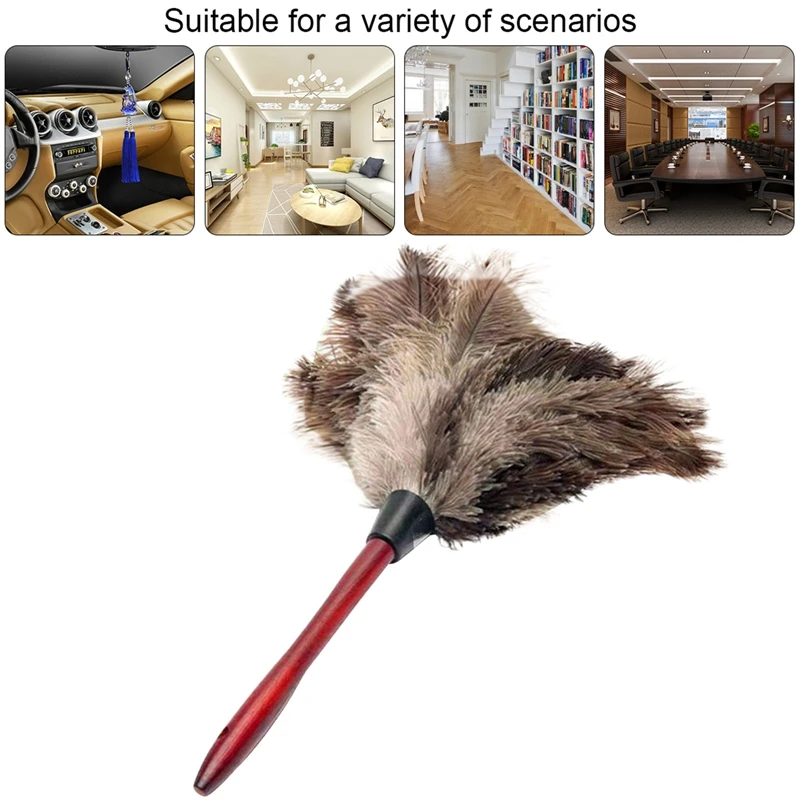 1 PC Feather Duster Wooden Handle Cleaning Tool Household Furniturer