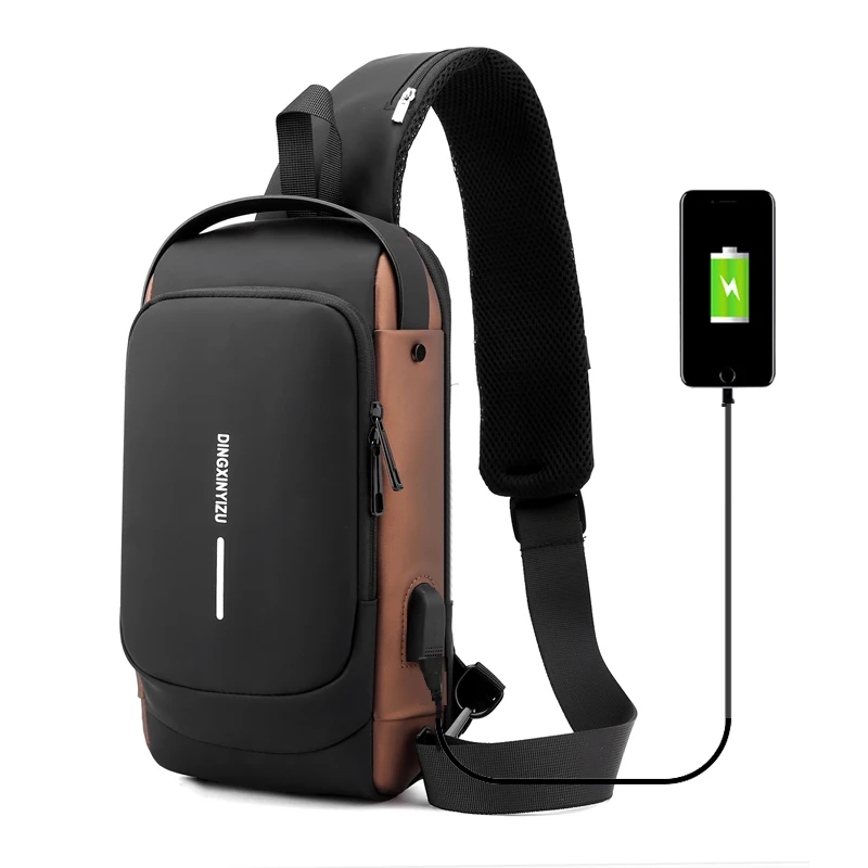 

New USB Charging Chest Bag for Men Anti-theft Travel Bag Male Chest Bag Sling Pack Multifunction Waterproof Men Crossbody Bag