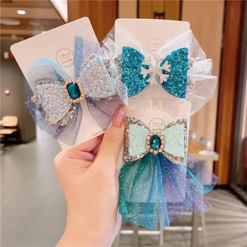 

Children's Hairpin Korean Hairpin Mesh Bow Cute Princess Headdress Snowflake Baby Hairpin Cute and Sweet