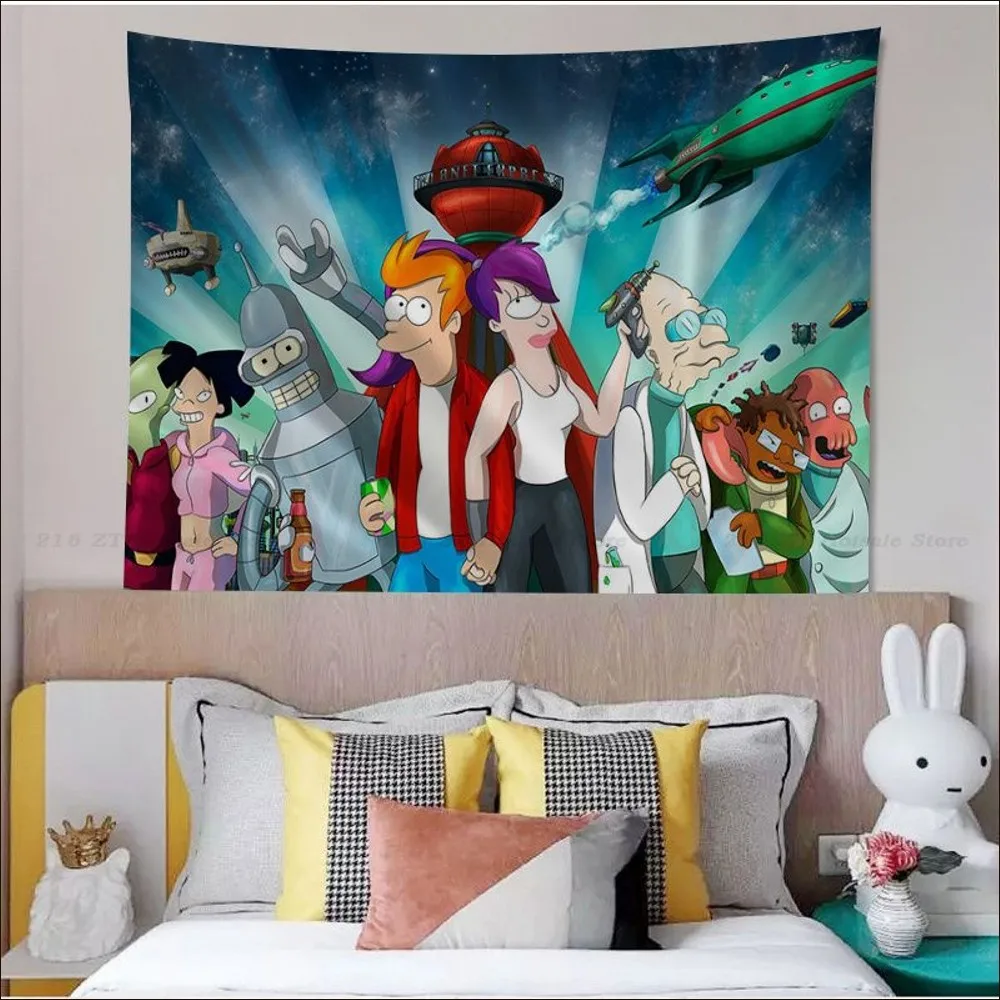 Cartoon F-Futurama Tapestry Tapestry Art Printing Indian Buddha Wall Decoration Witchcraft Bohemian Hippie INS Home Decor