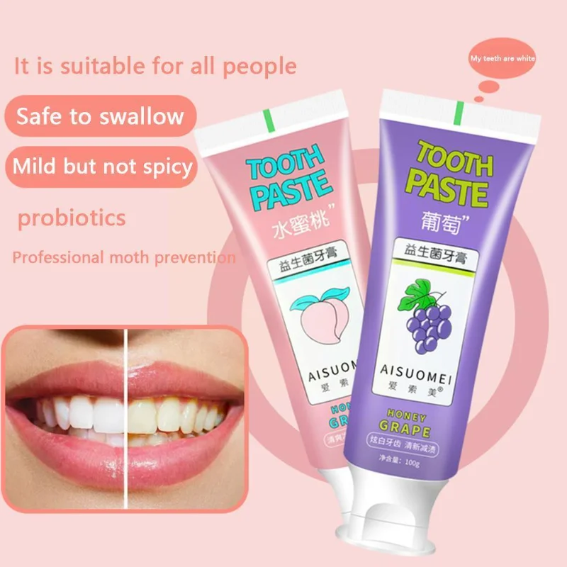 

Sdotter Probiotic Toothpaste Peach Grape Flavor Toothpaste Yellow Breath Bad Mouth Tartar Toothpaste Refreshing Brightening Whit