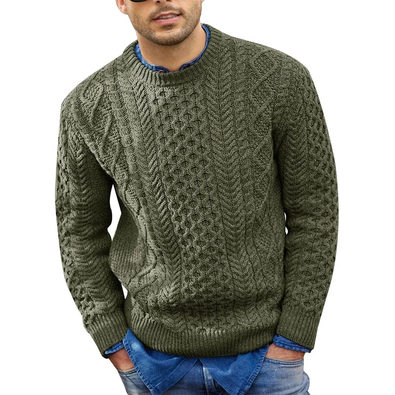 Men Vintage Round Neck Solid Color Male Fit Knitted Pullover Loose Sweaters