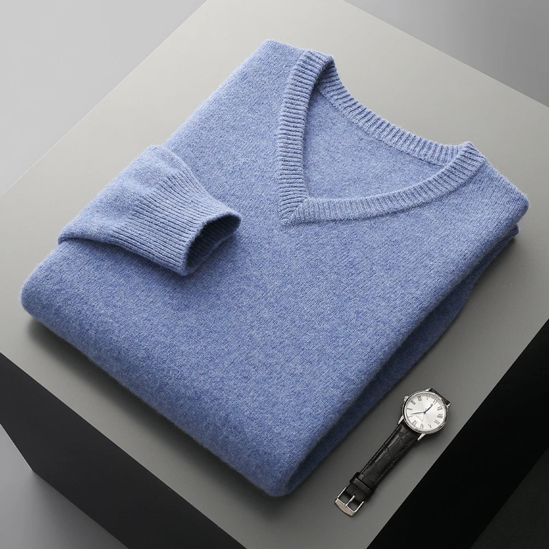 Men Sweater V-Collar Pullover Business Affairs Knitted Sweater Autumn And Winter New Long-Sleeved High-End Soft Comfortable Tops 2