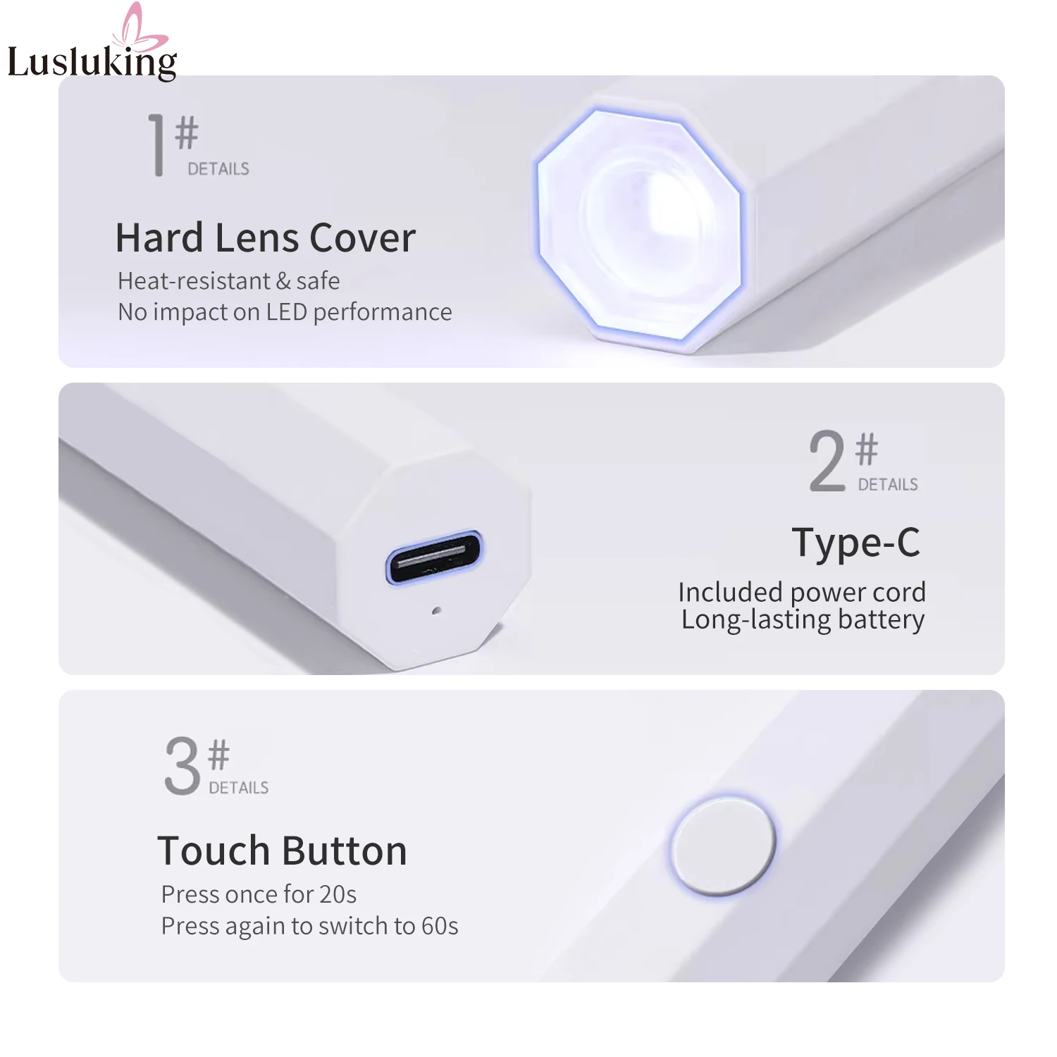 휴대용 LED UV 네일 램프, 충전식 미니 UV 라이트, 젤 네일 빠른 건조, 여행 및 가정용 컴팩트 네일 아트 도구