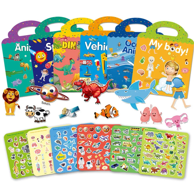 

Multiple Kids Scenarios Reusable Sticker Book Cartoon DIY Puzzle Educational Cognition Learning Toys for Child Age 2-4 Gift