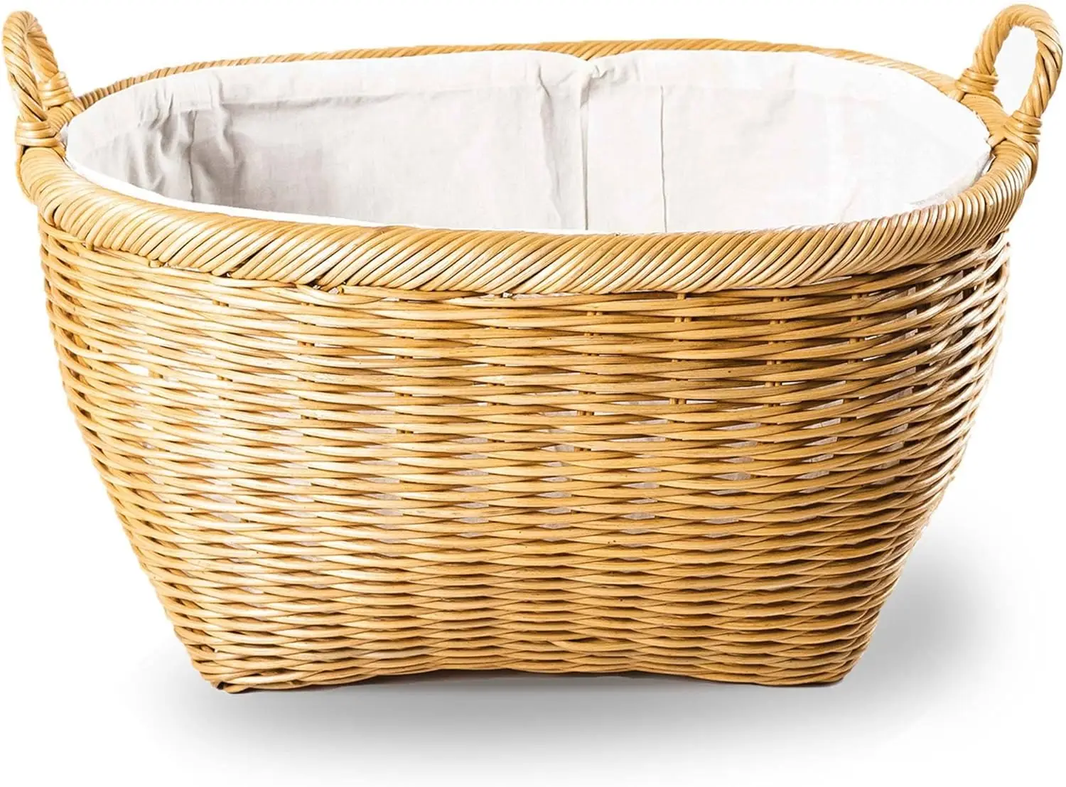 Oval Wicker Laundry Basket, 25 in L x 19 in W x 14 in H (17 in overall H), Sandstone