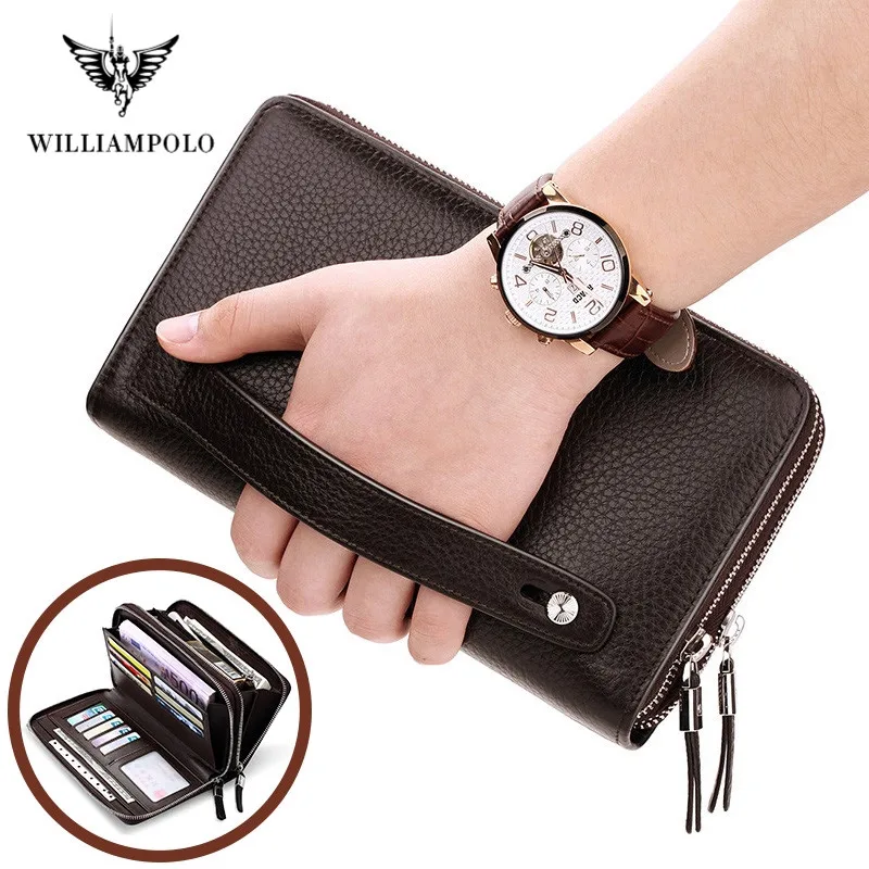 WILLIAMPOLO Luxury Brand Men Clutch Bag Large Capacity Men Wallets Cell Phone Pocket High Quality Multifunction Wallet For Men 3