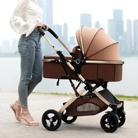 Poussette jumelle 3 en 1 avec siège auto pour bébé, portable et pliable, vue haute, pour nouveau-né 4