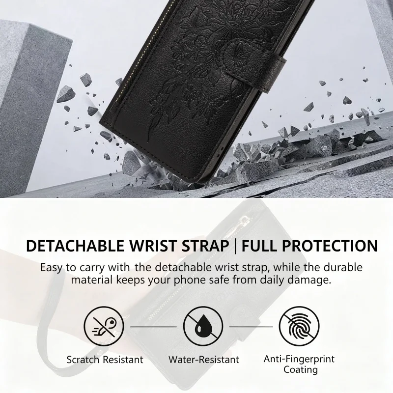 Zipper Leather Wallet Phone Case with Card Holder