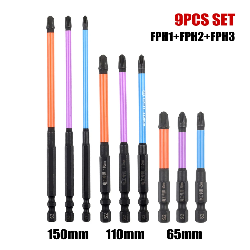 

9pcs Special Slotted Cross Screwdriver Bits For Electrician Magnetic FPH1 FPH2 FPH3 65mm 110mm 150mm Socket Switch Tool Set