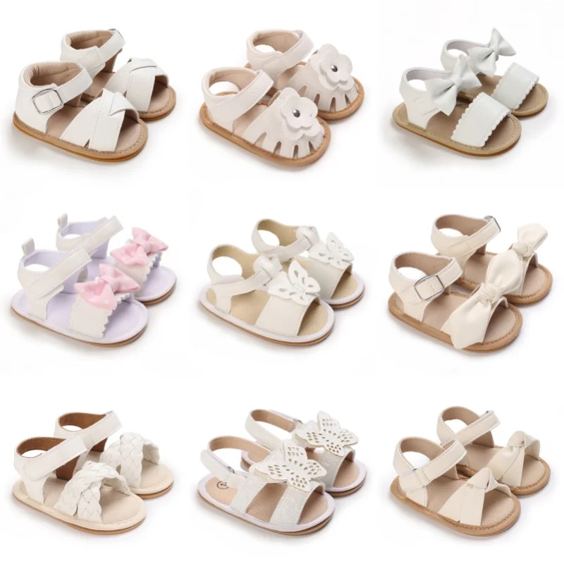 Sweet 0-18M Baby Cute Open toed Bow Summer Sandals White Princess Casual Soft Rubber Sole Non slip Single Shoes Girls' Walking