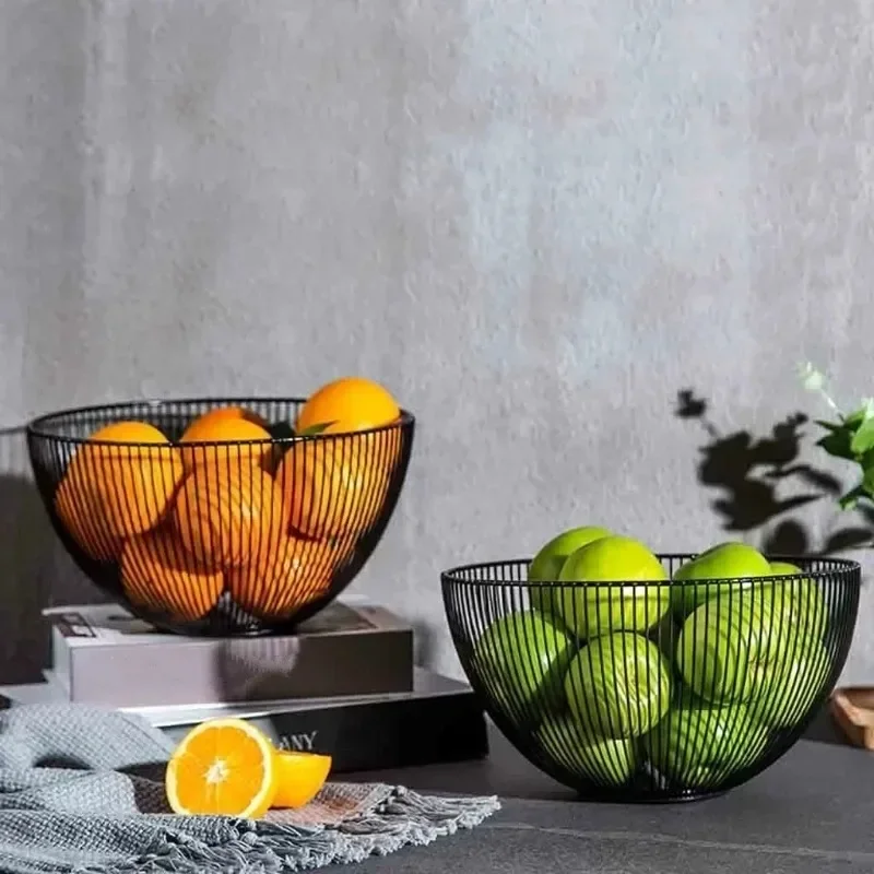 Household Tools Storage Basket Black Table Decor Metal Candy Dish Kitchen Fruit Bowl Food Baskets Iron Vegetable Home Holder 1