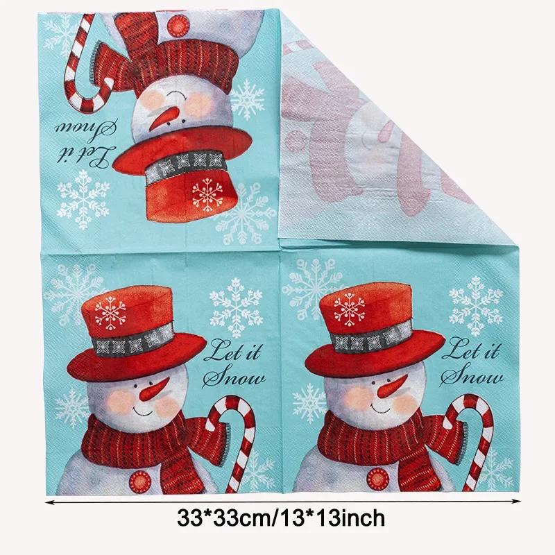 10/20pcs 33*33cm 2-Ply Christmas Snowman Printed Paper Napkins Party Decorative Paper Placemats Butterfly Bone Bart