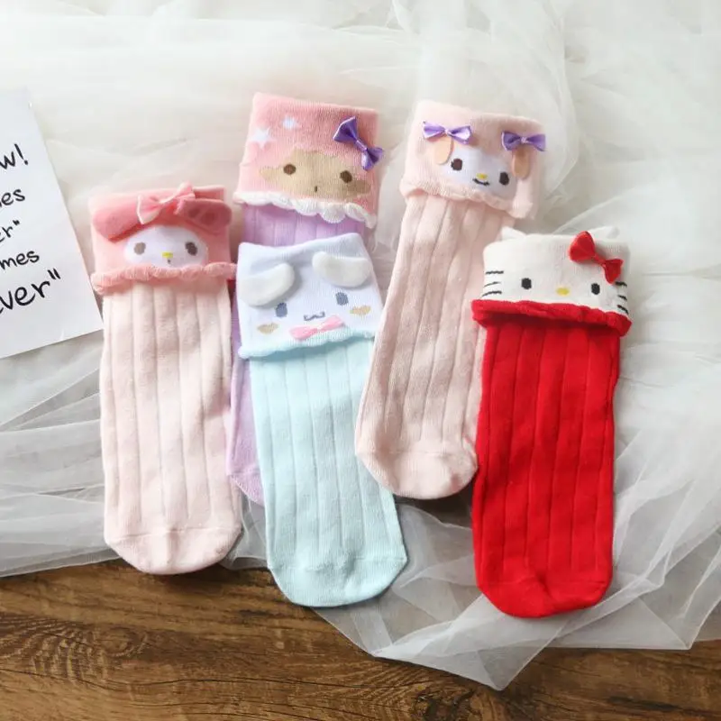 Мультяшные персонажи аниме милые носки с манжетами Hello Kitty из хлопка детские