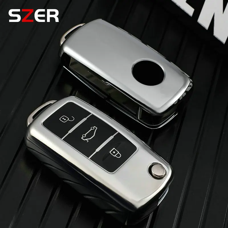 Key Case Cover 3 Button TPU Car Key Case Cover Volkswagen VW Polo Golf Passat Tiguan Beetle Caddy T5 Up Eos Skoda Octavia Seat Leon Altea