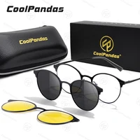 Fashion Round Metal Frame Magnetic Clip On Glasses 3 in 1 Polarized Sunglasses Men Women Anti-Blue Light Eyewear Compute Glasses
