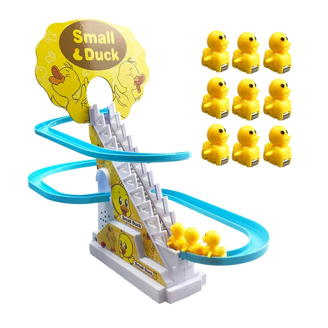 New Electric Duck Climbing Stairs Track Toys Cartoon Train Duck For Children Electronic Music Kids Funny Birthday Gift 5
