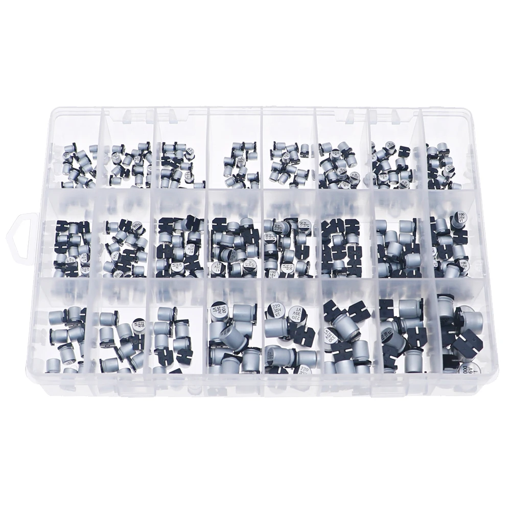 400pcs 24 Values 16V-50V 1uF-1000uF SMD Aluminum Electrolytic Capacitor Assorted Mixed Box kit