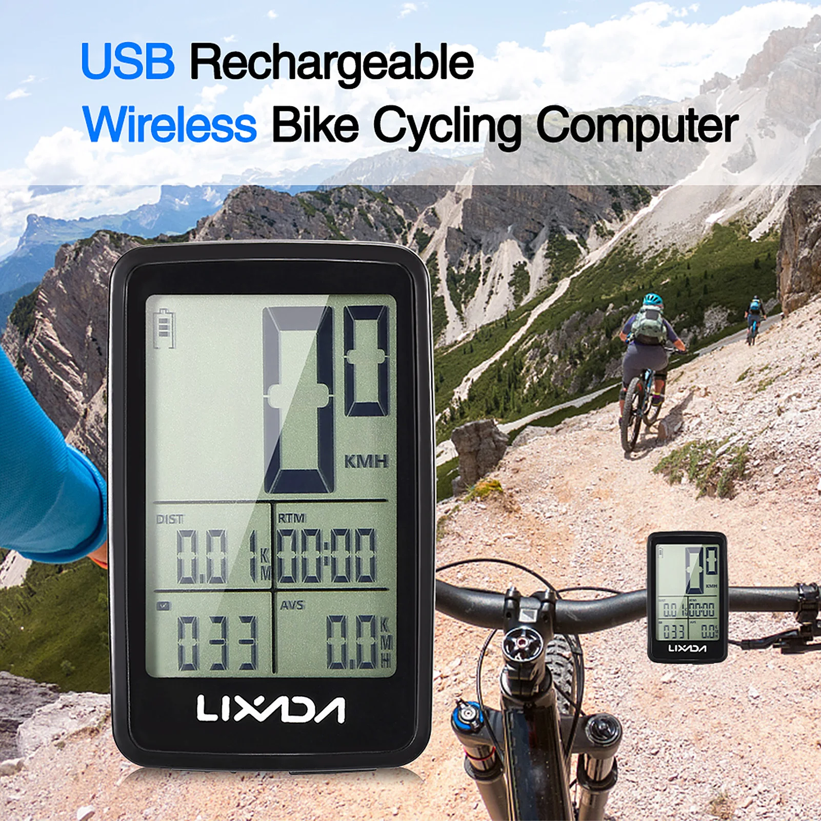 Lixada BKV-1206 Bike Computer Mount USB Rechargeable Wireless Bike Cycling Computer 11 Functions Bicycle Speedometer Odometer