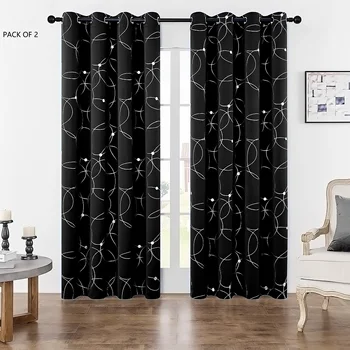 Pack Of 2 Blackout Curtains Grommet Thermal Insulated Room Darkening With Circle And Dots Foil Printed For Bedroom 1