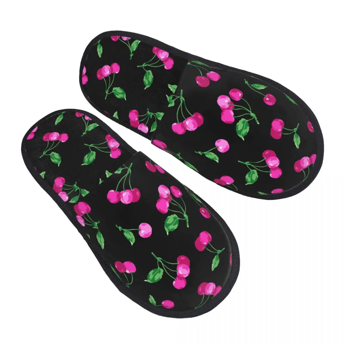 

Winter Women Men Non-Slip Flat Slippers Fashion Cherry Watercolor Indoor Fur Soft Warm Shoes