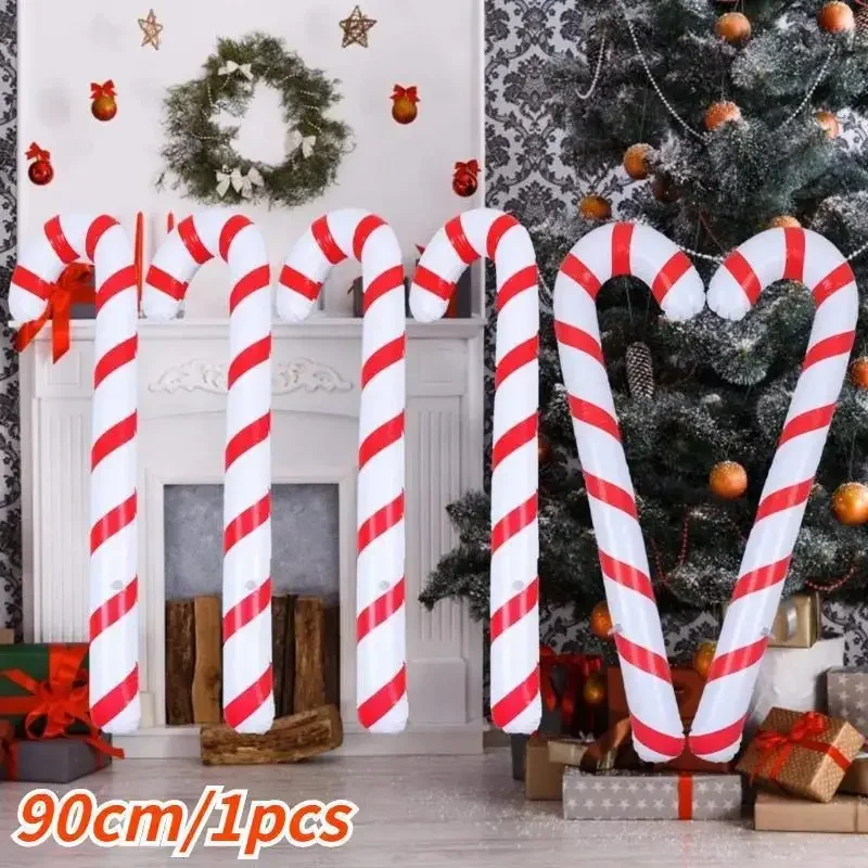 Christmas Home Decoration 90cm Inflatable Candy Cane Stick Balloons Outdoor Candy Canes Decor Xmas Pendant Supplies Ornaments