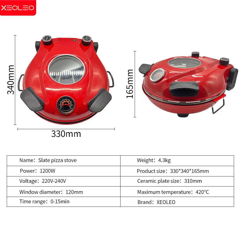 XEOLEO Electric Pizza Oven 1200W Ceramic Stone Plate Baking Pan Pizza Machine 30cm Diameter Frozen Bread Grill