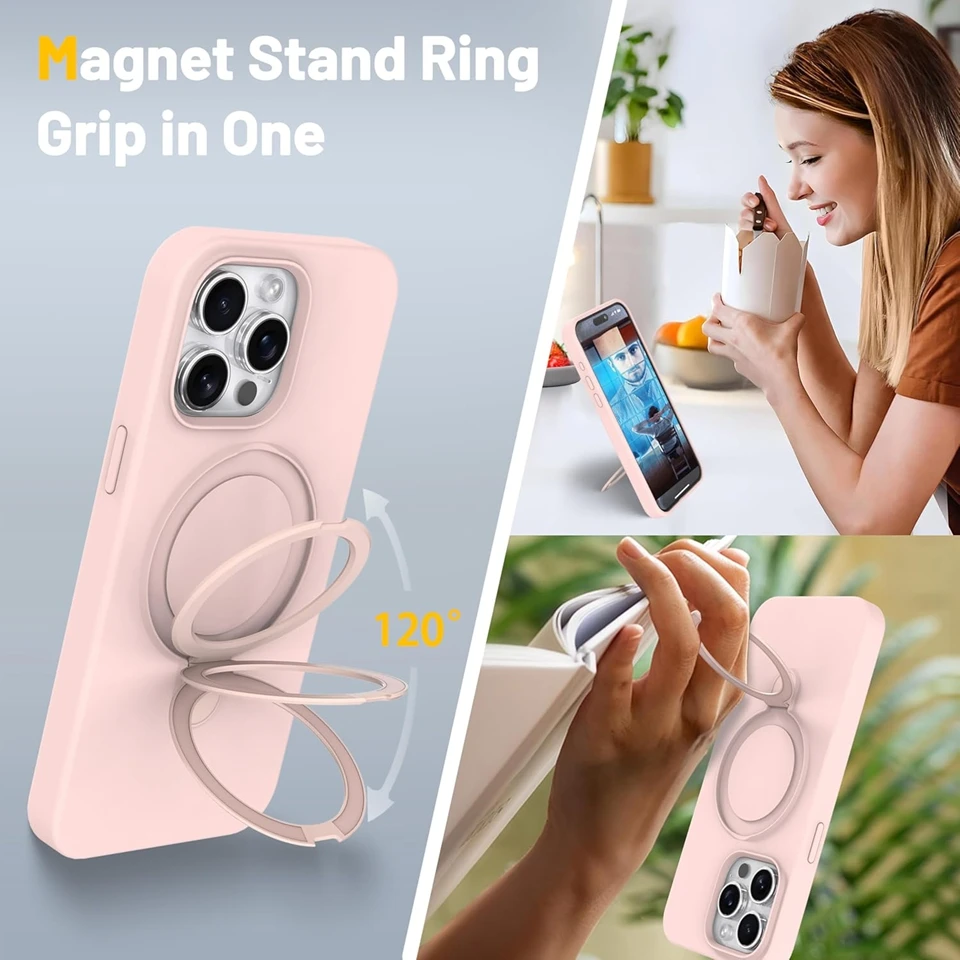 Liquid Silicone Magnetic Stand Phone Case with MagSafe Charging and Soft Cover Protection