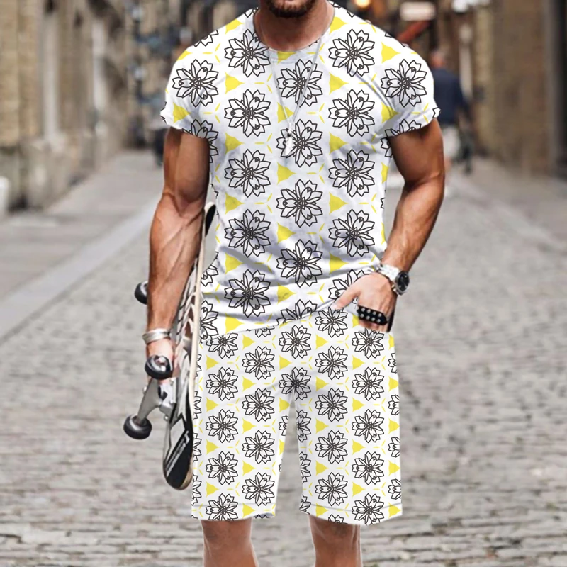 

Men's T-shirt Shorts Set Beach Retro Classic Pattern Summer Funny Swimsuit Swimming Fashion Cool Comfortable 3D Printed Loose