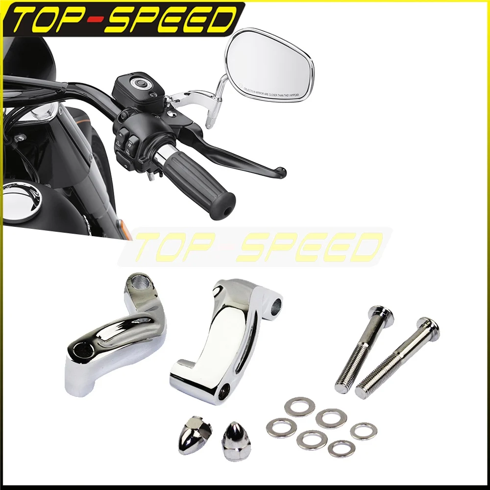 Chrome/Black Mirror Relocation Extension Adapter Kits For Harley