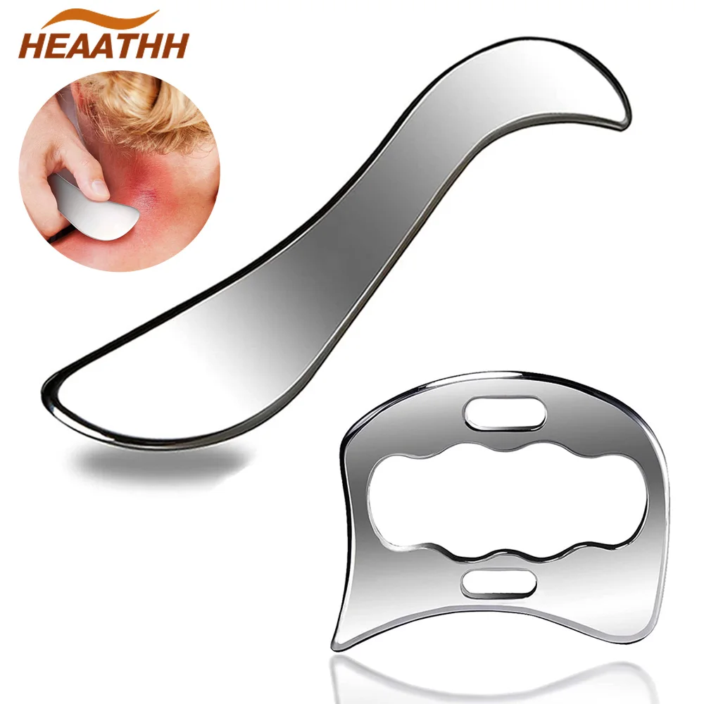 1/2Pcs Stainless Steel Muscle Scraper Tools Set Gua Sha Massage Scraper Scraping Tool for Muscle Tension Relief, Body Shaping 2pcs restaurant crumb cleaner cake tools and crumb sweepers stainless steel crumb scraper crumber tool for waiters and servers