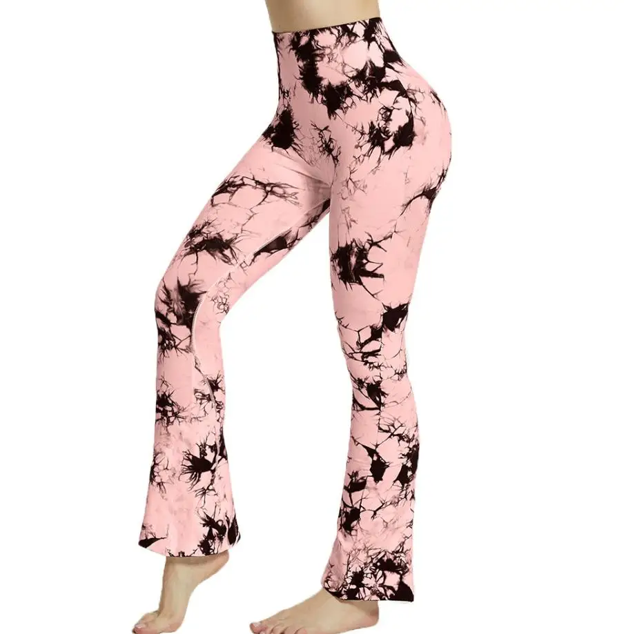 

Young Women's Versatile Pants 2024 Spring/summer Latest Fashion Seamless Tie Dyed Cripped Pants Daily Comfort Horn Yoga Pants