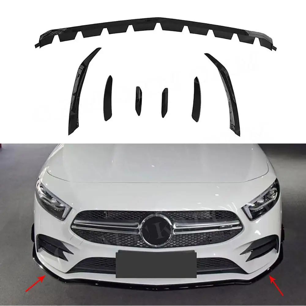 

7Pcs A Style Front Bumper Lip Spoiler Flaps Canard for Mercedes Benz A Class W177 A35 AMG Sedan 2019 2020 2022