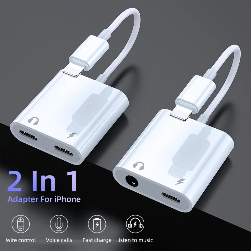 Аудио адаптер с двойным освещением для iPhone 13 12 11 XS MAX XR X 8 7 Plus разъем 3 5 мм зарядка