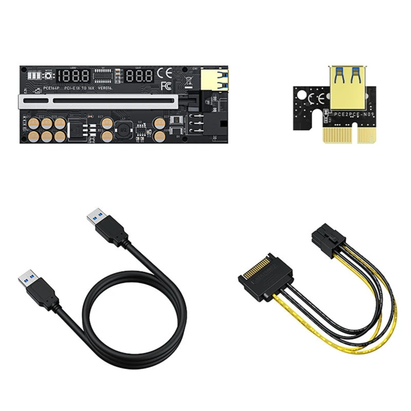 Ver016 USB3.0 PCI-E 라이저 PCI for Express 1x 4x 8x 16x 익스텐더 RGB LED Pcie 라이저 어댑터 카드 광업용 6Pin 전원