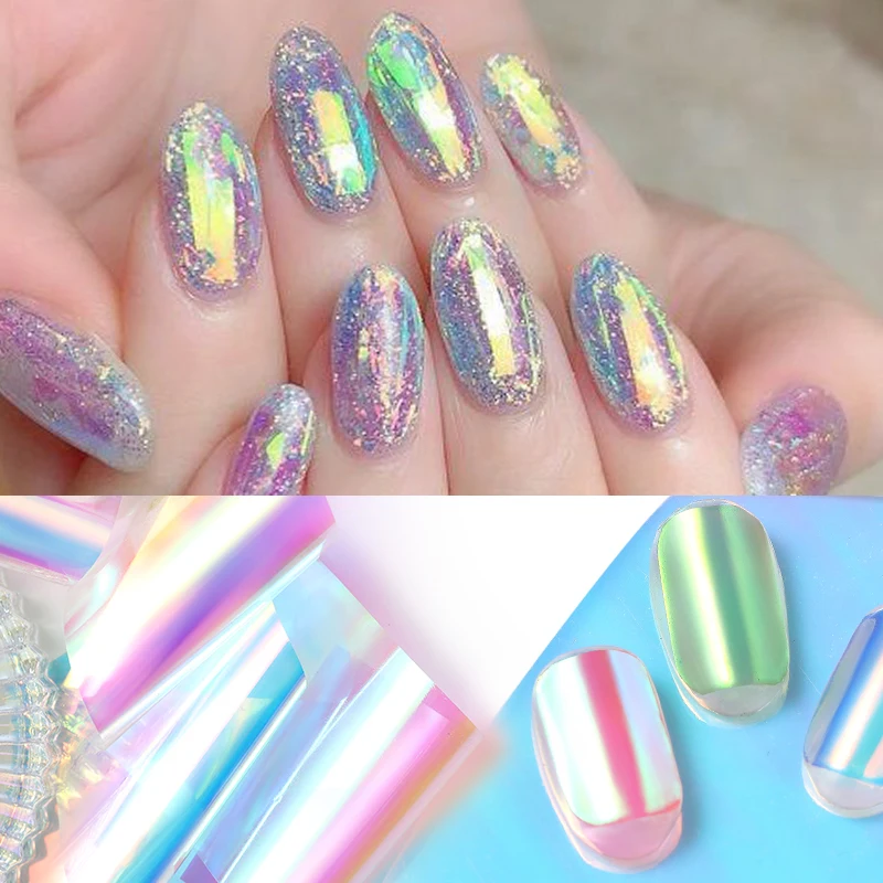 Laser Nagel Folien Aurora Schillernden Nail art Transfer Aufkleber Slider  Gemischt Muster Nail art Aufkleber Maniküre Spitze Dekoration - AliExpress