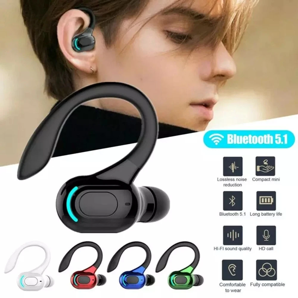 Waterproof Bluetooth 5.2 Wireless HiFi Earbuds with Mini Ear Hooks & Microphone