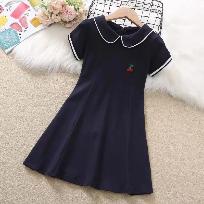 

2024 Summer New retro Girls long fruit Cotton peter pan Collar Teenager striped Preepy Dresses Baby Clothes Toddler 7 10 12 year