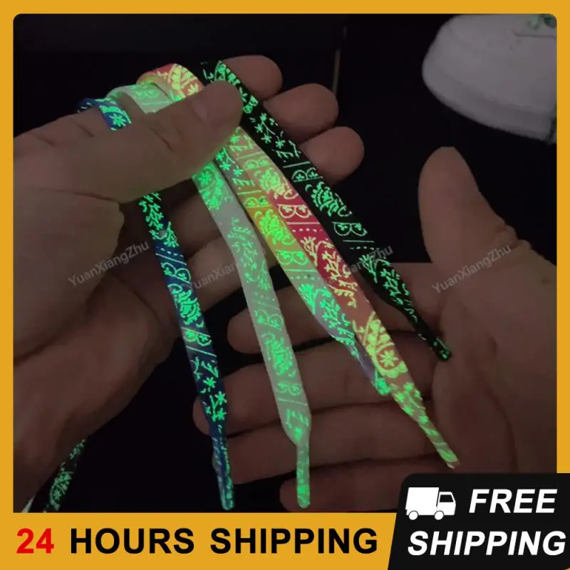 

1 Pair Luminous Flat Shoe Laces Cashew Flower Basketball Shoelaces For Sneakers Fluorescent Sports Shoelace Shoestrings