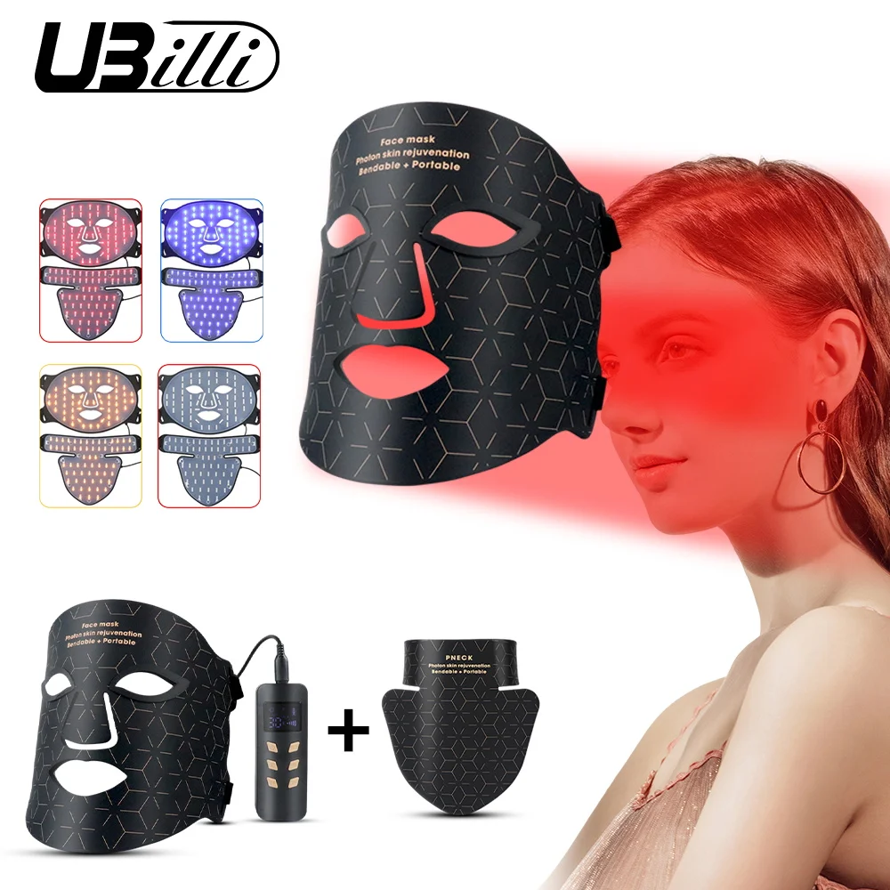 4 Colors Silicone LED Face Mask with Neck LED Red Light Photon Infrared Therapy Flexible Facial Mask Repair Skin Brighten Skin