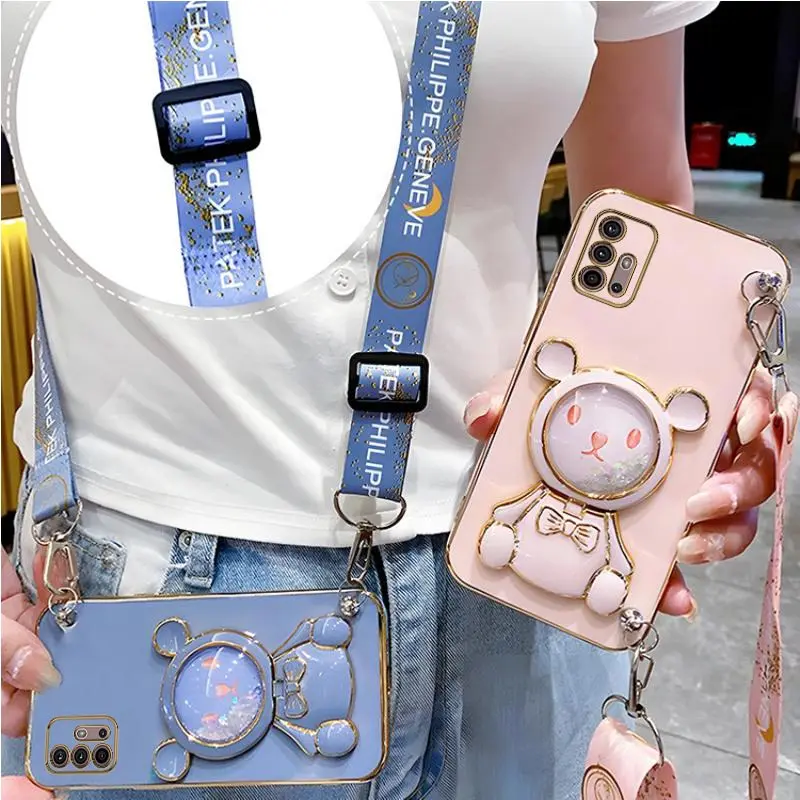 Bear Lanyard Strap Case For Motorola Moto G8 G9 G50 G30 G20 G10 G40 G60S G22 G23 G52 G53 G73 G60s E6S E7 Power Cover_voghion.com