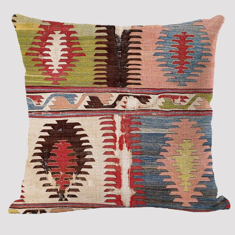 Bohemian Patterns Linen Cushions Case Multicolors Abstract Ethnic Geometry Print Decorative Pillows Case Living Room Sofa Pillow 