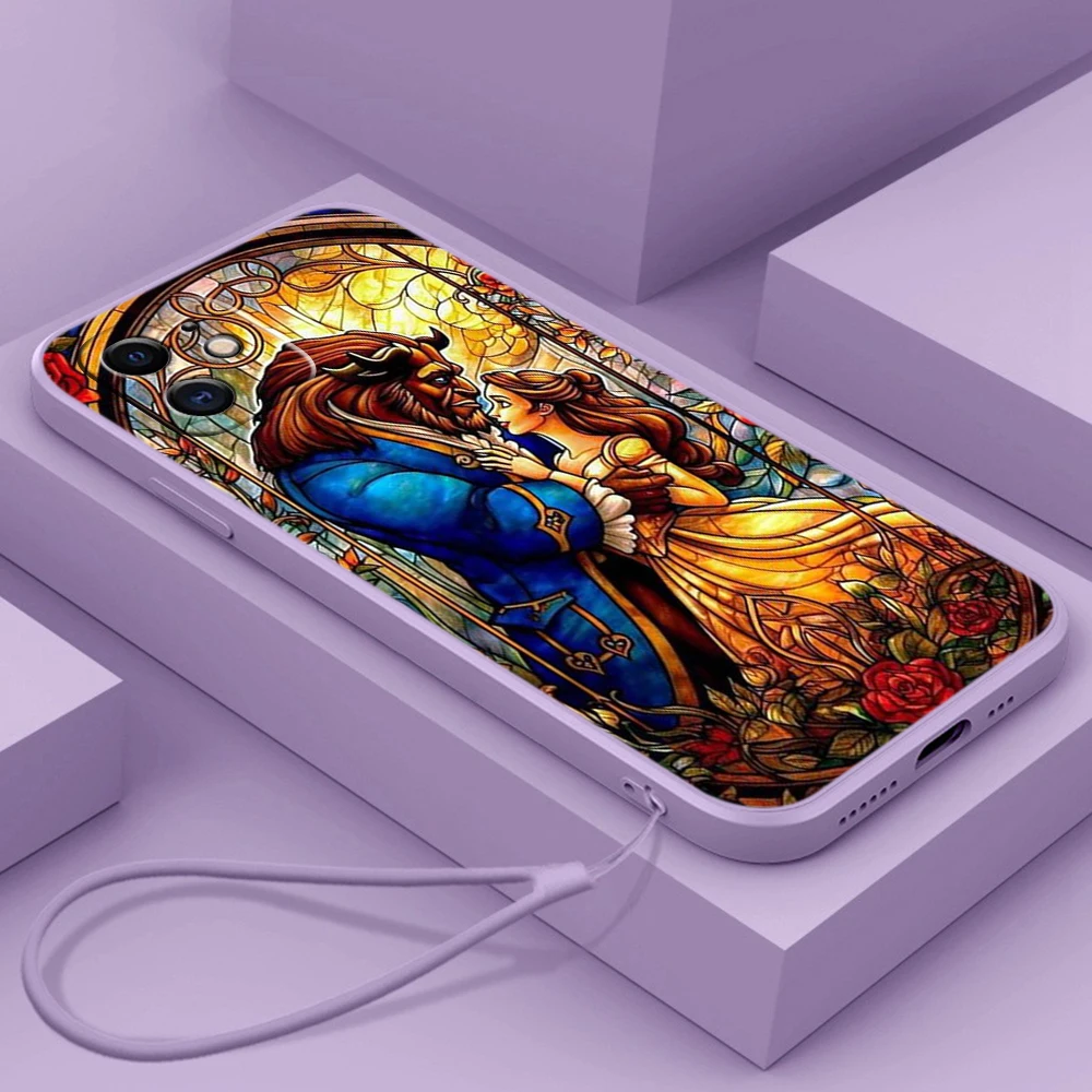 thumbnail image 1 of Para iPhone 16 Pro Max 11 12 13 14 15 Plus 7 8 XR con cordón Estuche para teléfono suave de borde recto SS23 Arte de La Bella y la Bestia de Disney, 1 of 5