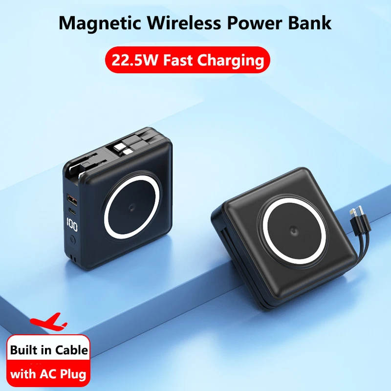 

15000mAh Magnetic Wireless Charger Power Bank with Cable Plug for iPhone 15 Samsung Huawei Xiaomi 22.5W Fast Charging Powerbank