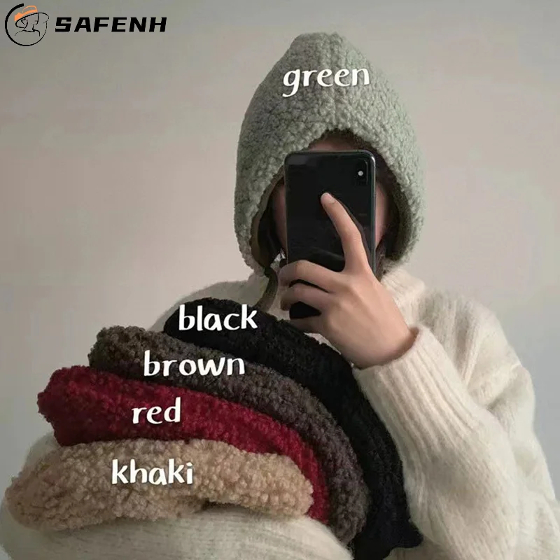 New Trend Ear Protection Hat Cute Beanie Women Winter Warm Plush Lacing Strap Hats Casual All-match Caps