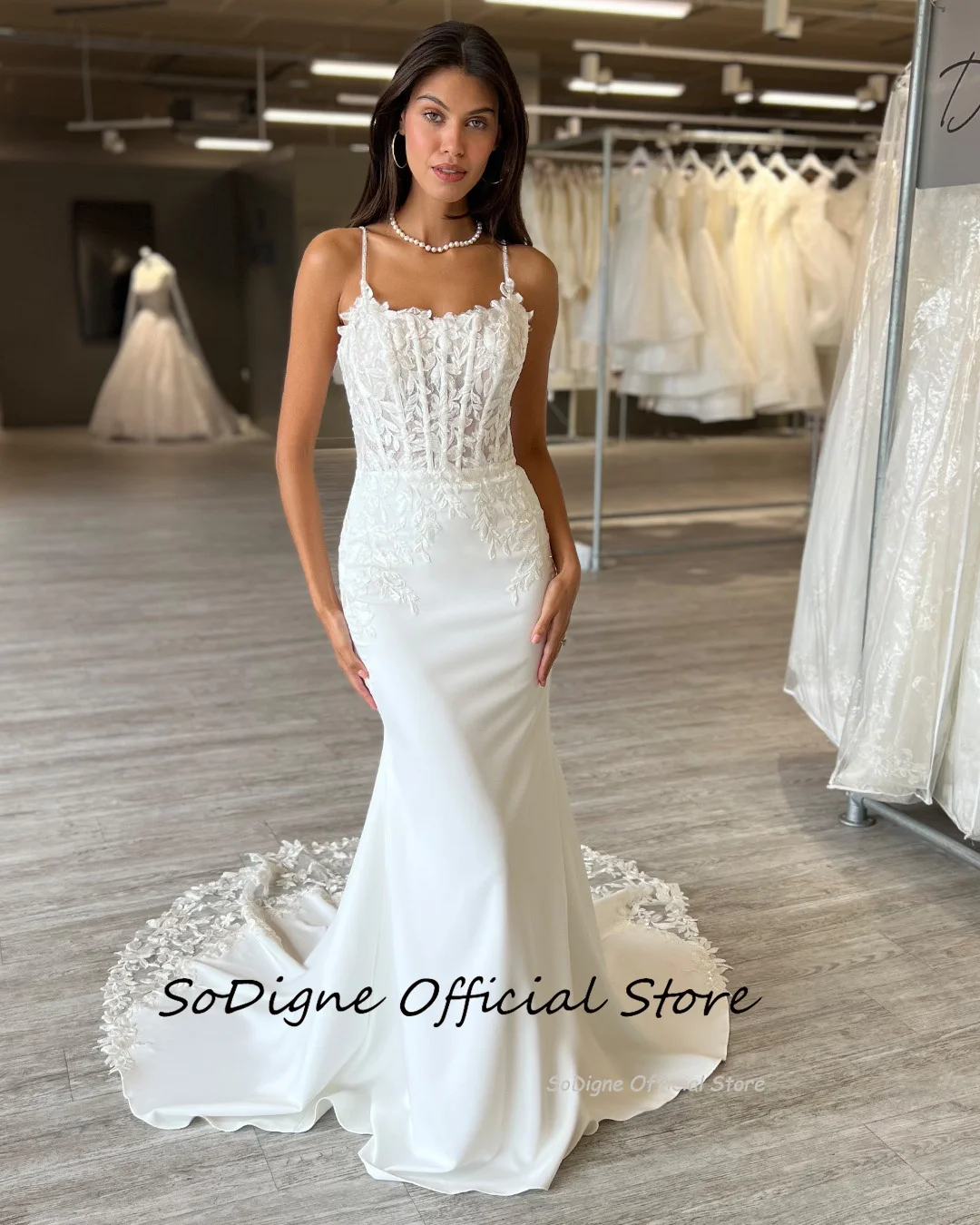 SoDigne Mermaid Satin Boho Wedding Dresses Sleeveless Strapless Appliques Bridal Dress Long Wedding Gown Custom Made 12 S1eb0d141faa042c09aa32cab01100516u