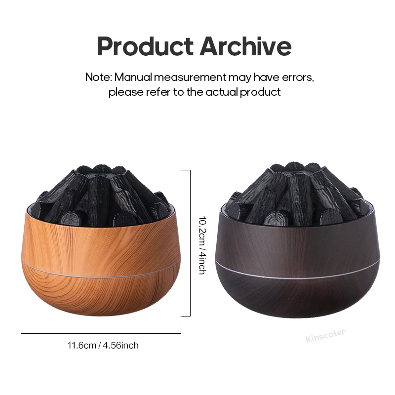 Simulated Campfire Air Humidifier Woodstove Fireplace Water Mist Diffuser Classic Woodgrain USB Ultra Sonic Mist Sprayer 6